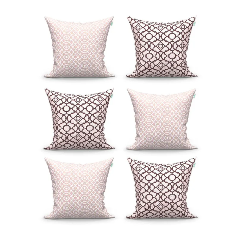 Kit de Capa Almofada Grande Bege Estampada 6 Unidades 60cm x 60cm com zíper Tecido Jacquard