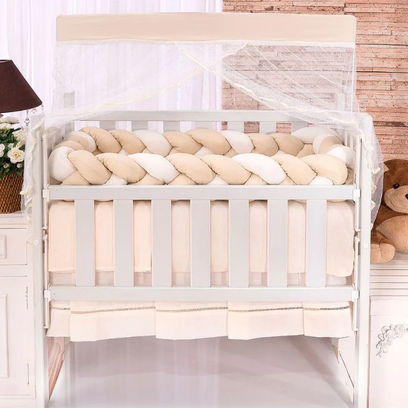 Kit de Mini Berço Trança Happy Cáqui e Palha 6 Peças