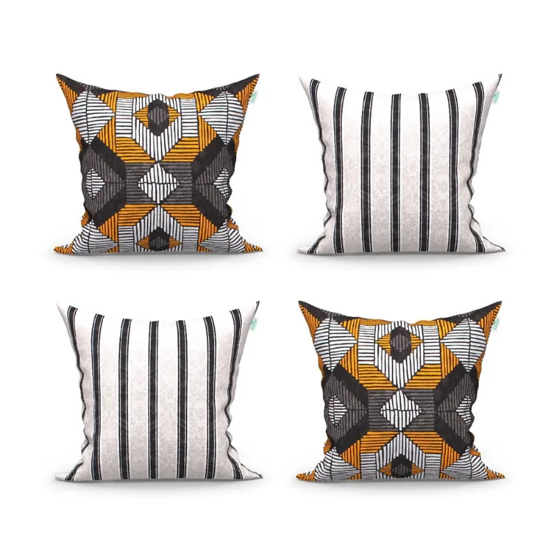 Kit Capa de Almofada Estampada Preta Grande 4 Unidades 60cm x 60cm Tecido Jacquard para Área Externa