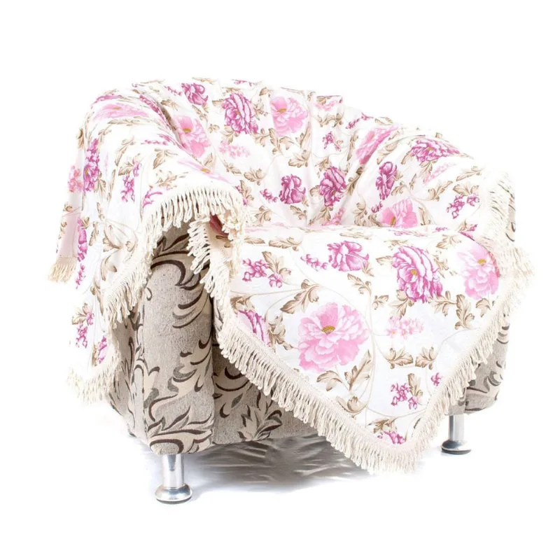 Xale de Sofá Floral Rosa 2,30m x 1,50m Decorativa Jacquard Floratta
