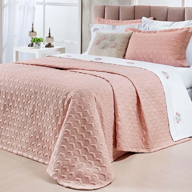 Colcha Lisa Super King Rosa Micro Percal Peletizado 200 Fios + Jogo de Cama - 7 Peças