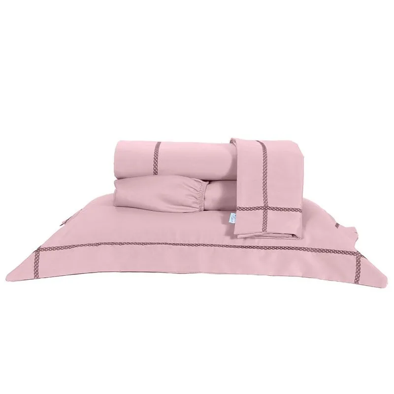 Jogo de Lençol Casal Padrão Rosa 400 Fios Micro Percal 4 Peças 2,60m x 2,20m