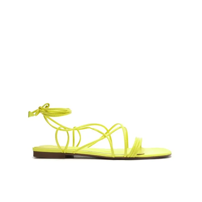 Sandália Rasteira Amarração Couro Amarelo S 21175 0121 0004 Schutz