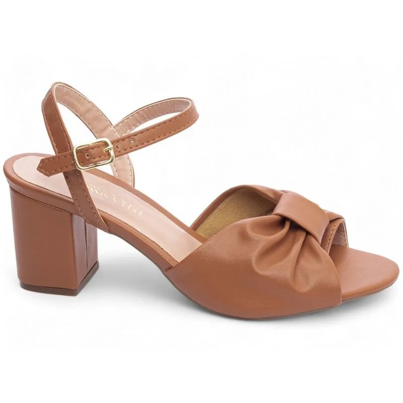 Sandália Feminina Caramelo Salto Médio Baixo Grosso Bloco 6 cm Caramelo Torricella