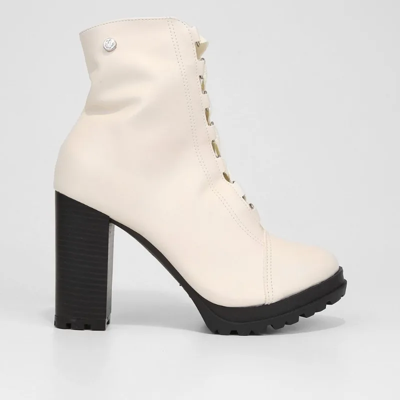 Bota Coturno Cano Médio Via Uno Salto Grosso Tratorada Feminina - Feminino - Off White