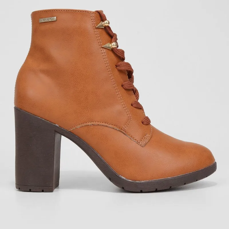 Bota Coturno Cano Curto Via Uno Salto Bloco Tratorado Feminina - Feminino - Caramelo