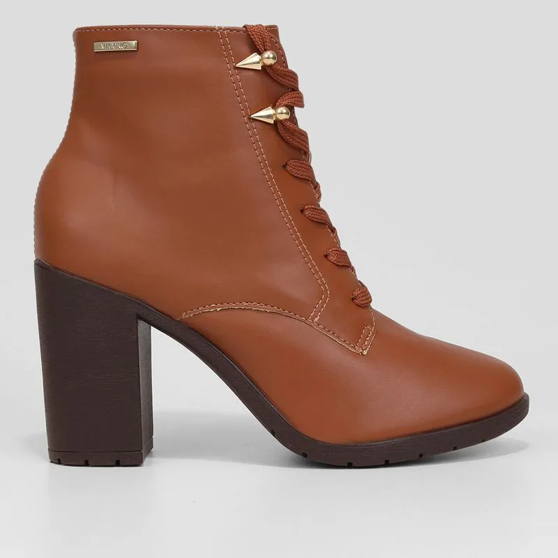Bota Coturno Cano Curto Via Uno Salto Bloco Tratorado Feminina - Feminino - Marrom