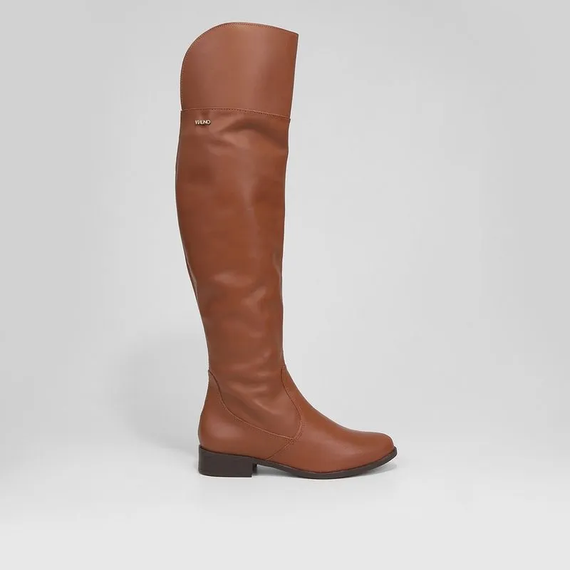 Bota Cano Alto Via Uno Recorte Feminina - Feminino - Caramelo