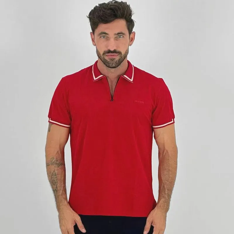 Camisa Polo Sallo Manga Curta com Zíper Masculina