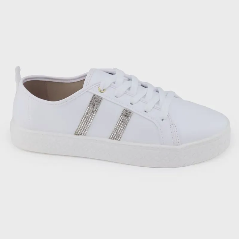 Tênis Casual Feminino Moleca 5712.315 white cristais strass