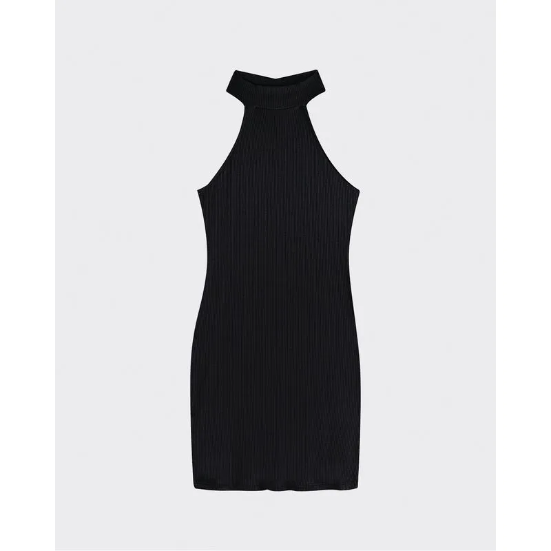 Vestido Justo Feminino Frente Única Em Malha Canelada De Viscose - ENFIM Preto - G