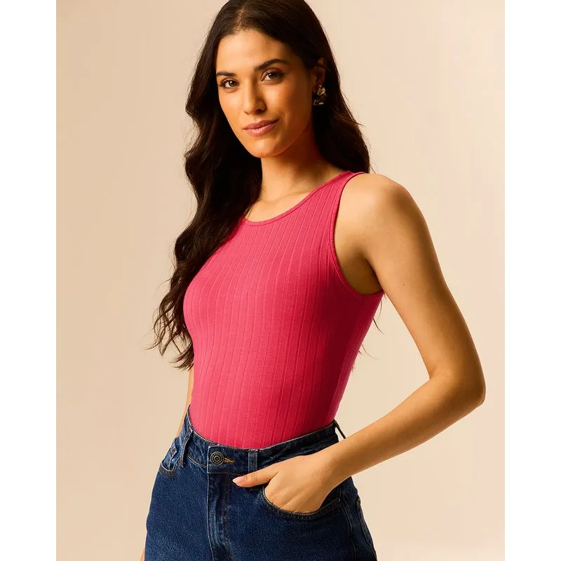 Regata Básica Feminina Decote Redondo Em Canelado De Viscose Vermelho - XGG