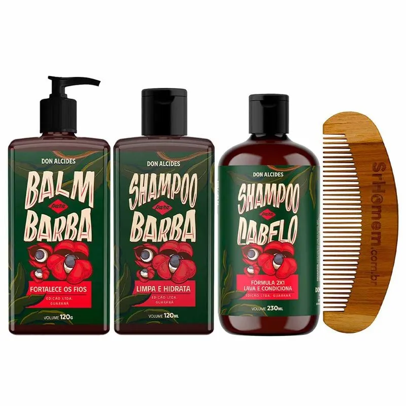 Balm Shampoo Barba E Cabelo Pente Curvo Guaraná Don Alcides