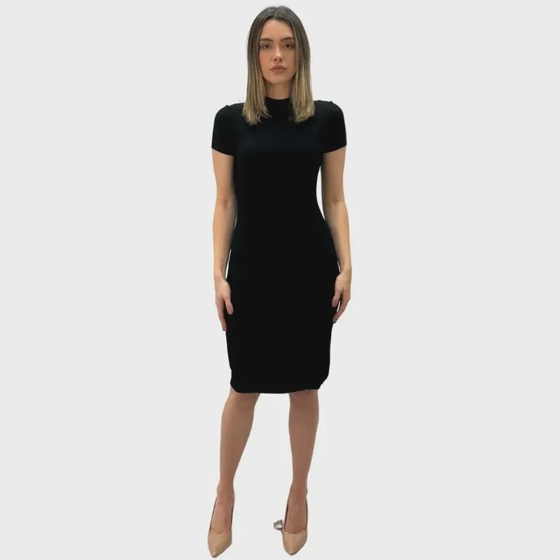 Vestido Malwee Curto Manga Curta Canelado Feminino