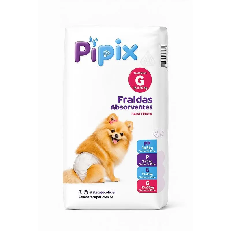 Fralda Para Cachorros G Pipix Pet Confortável 18kg+