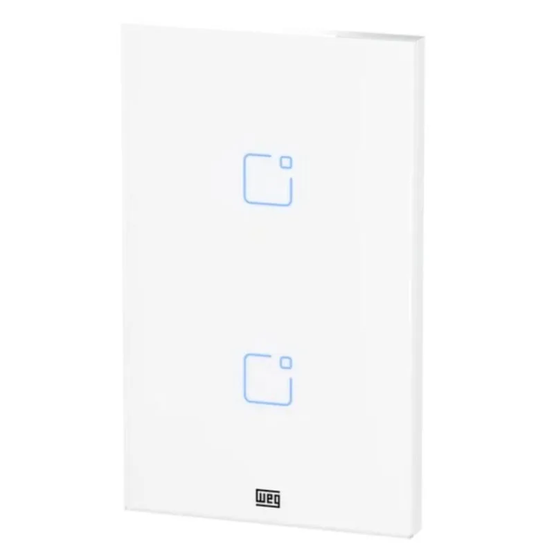 Interruptor Touch Inteligente 2 Botoes WI-FI 10A + RF com Placa 4X2 WEG Home Branco.