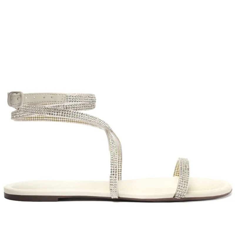 Sandália Rasteira Amarração Branca Glam Brilhos C 30157 0109 0007 Anacapri