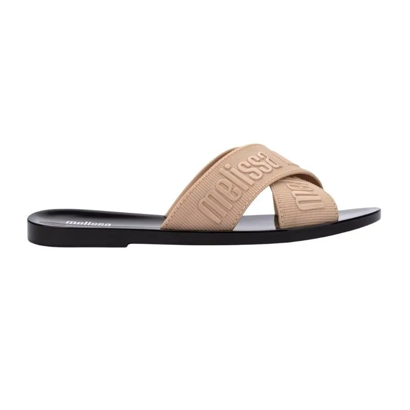 Sandália Rasteira Feminino N°38 Melissa Cozy Slide M-Lover Bege E Preto (MP)