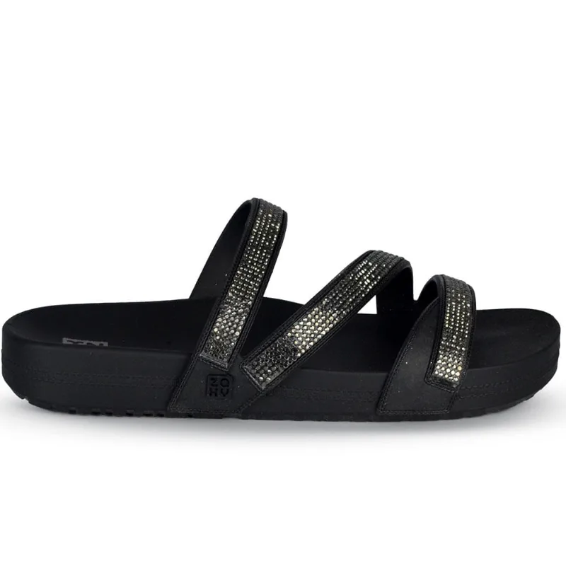 Sandália Slide Zaxy Glow Feminina Strass - Brilho BK 19017 BA490 PRETO 39/40
