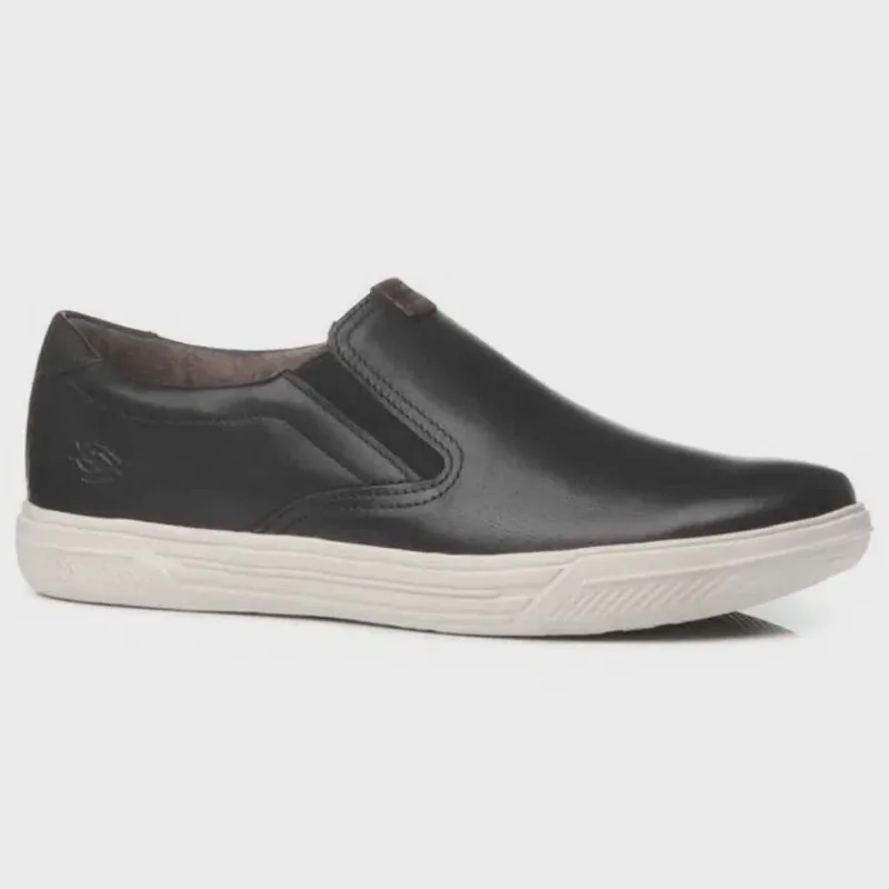 Sapatênis Masculino Slip On Couro Preto Pegada 110402-04