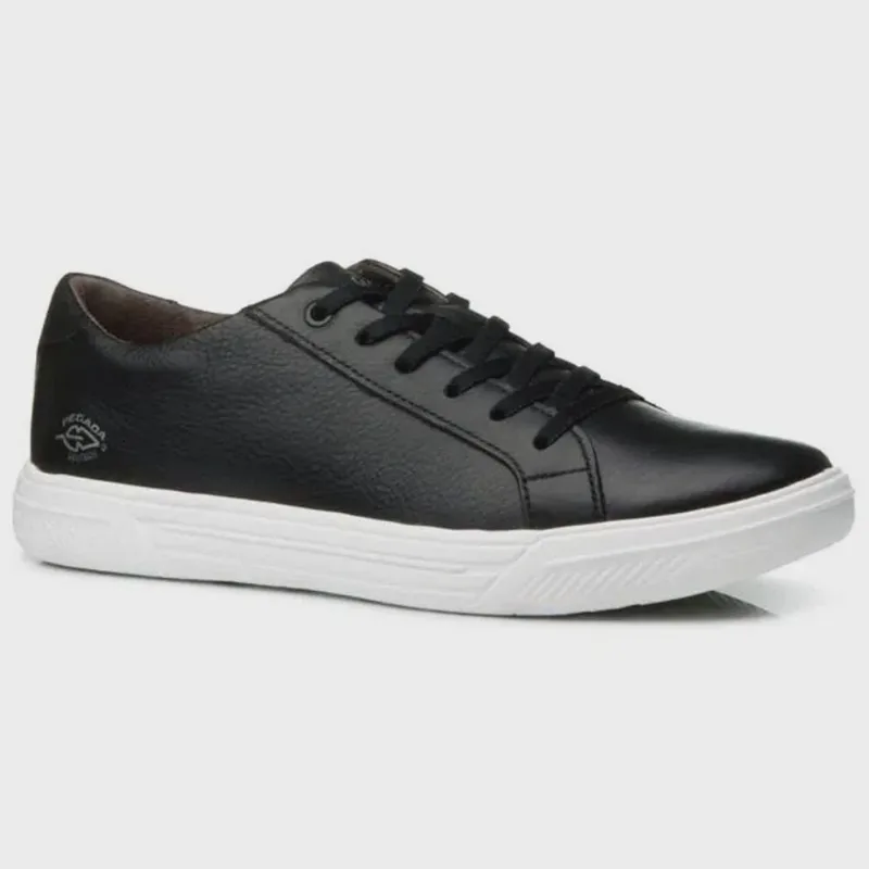 Sapatênis Masculino Flight Couro Preto Branco Pegada 110401-06