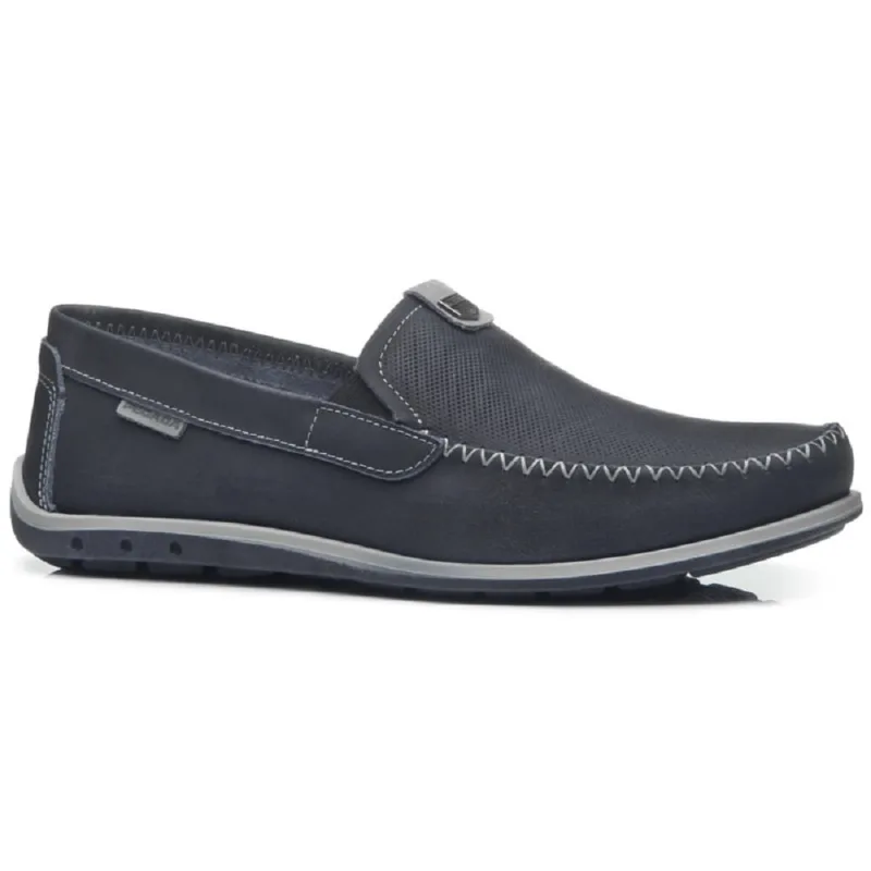 Sapato Mocassim Masc Pegada Couro Marinho/Cinza 141603-04