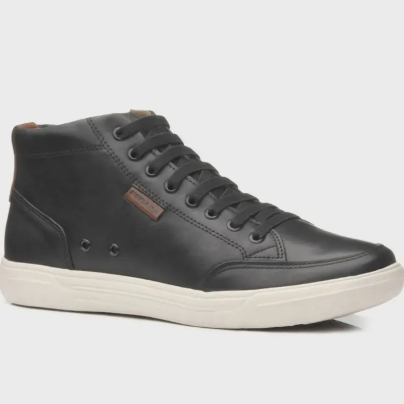 Sapatênis Masculino Pegada Cano Alto Couro Preto Zíper Elástico Levitech