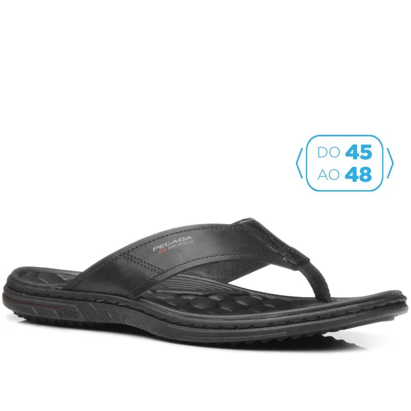 Chinelo Pegada Masculino Plus Size em Couro Preto 533301-03 48