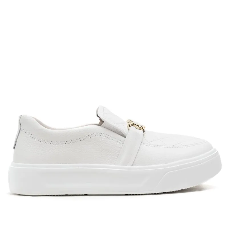 Tênis Feminino Pegada Slip On de Couro Branco - 34