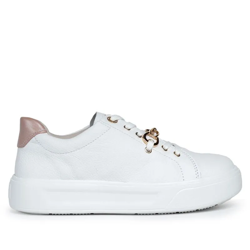 Tênis Feminino Pegada Eva em Couro Branco/rosé - 38