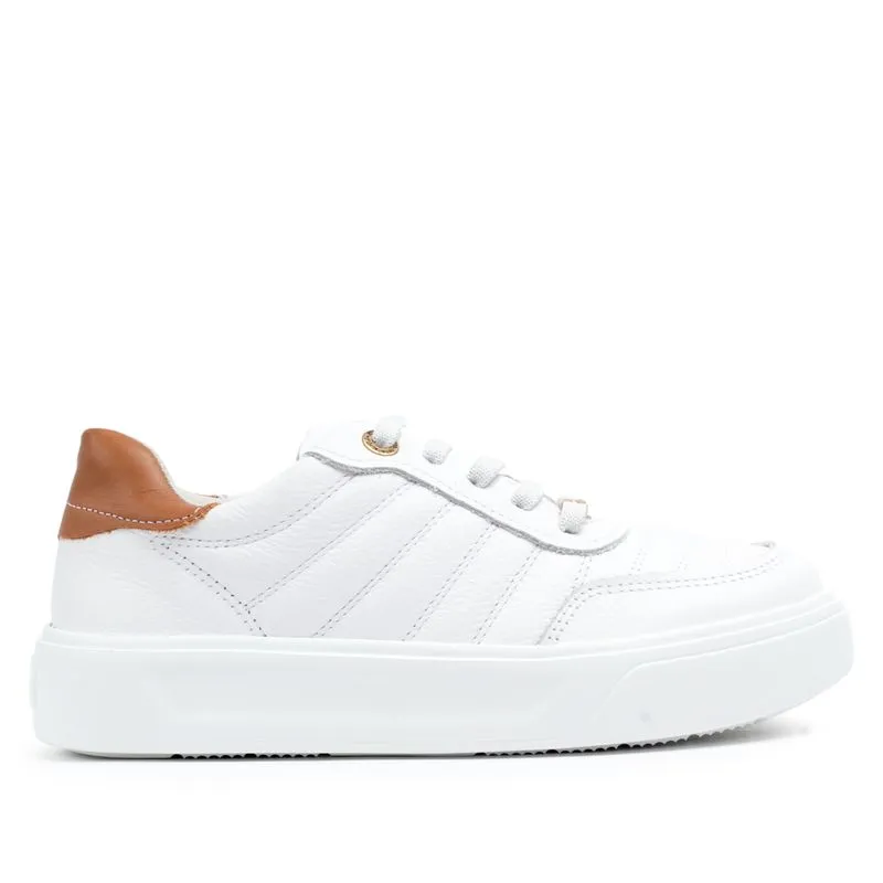 Tênis Feminino Pegada Eva em Couro com Detalhes em Strass Branco - 35