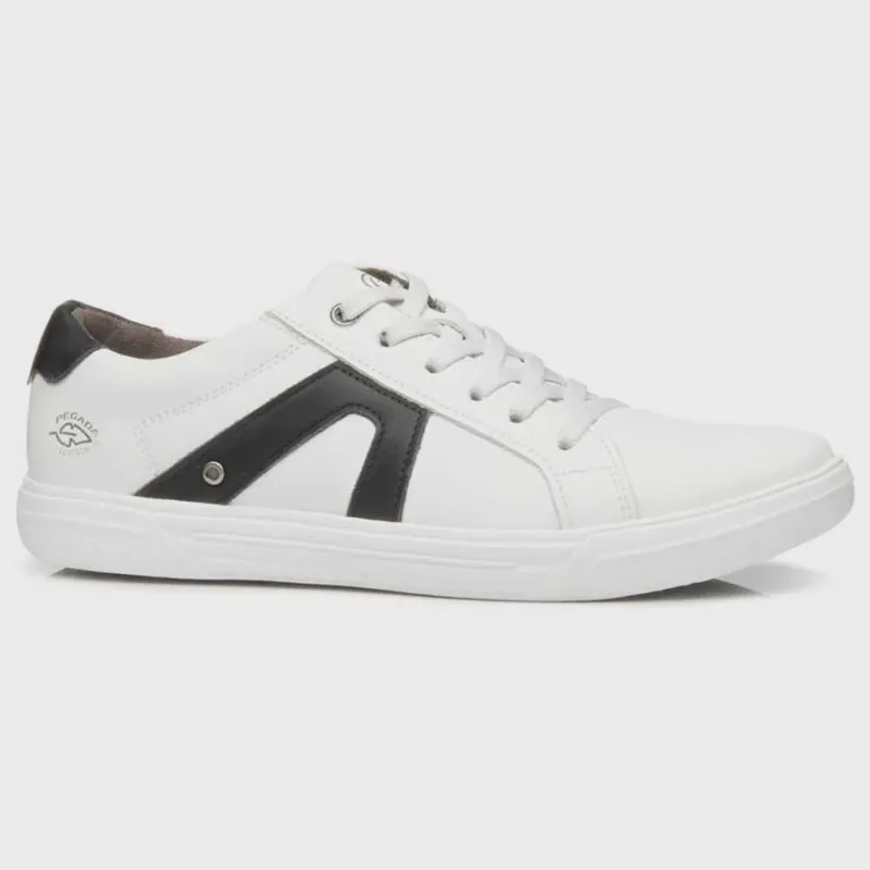 Sapatênis Masculino Flight Couro Branco Preto Pegada 110407-02