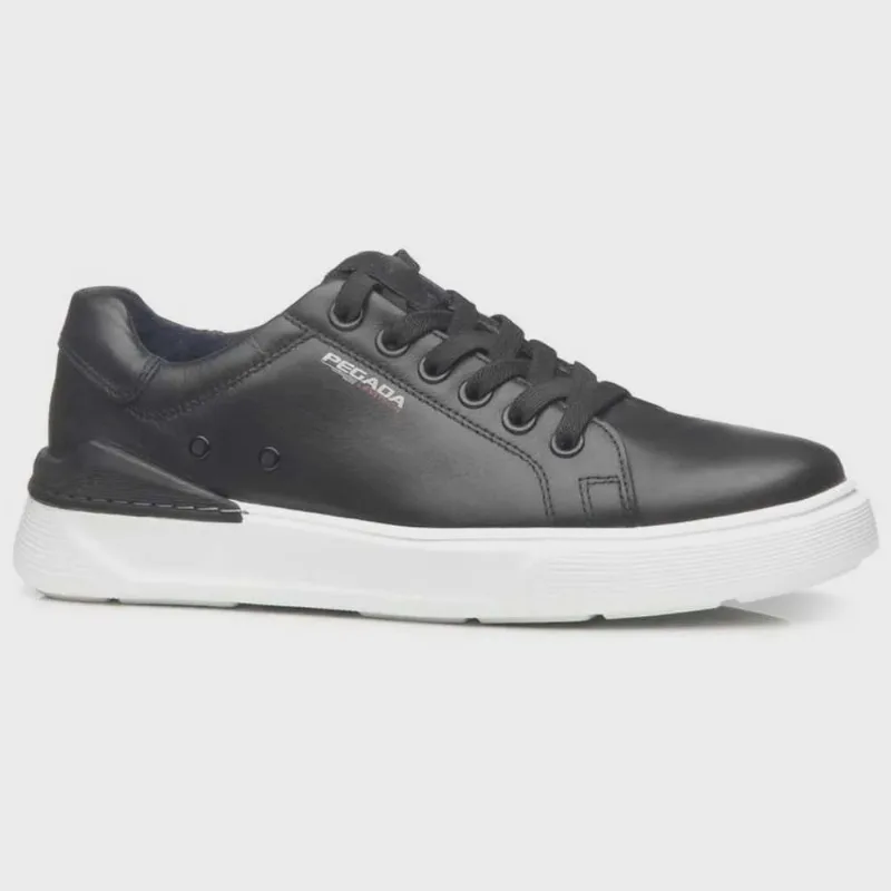 Sapatênis Masculino Levi Couro Stretch Preto Branco Pegada 110901-04