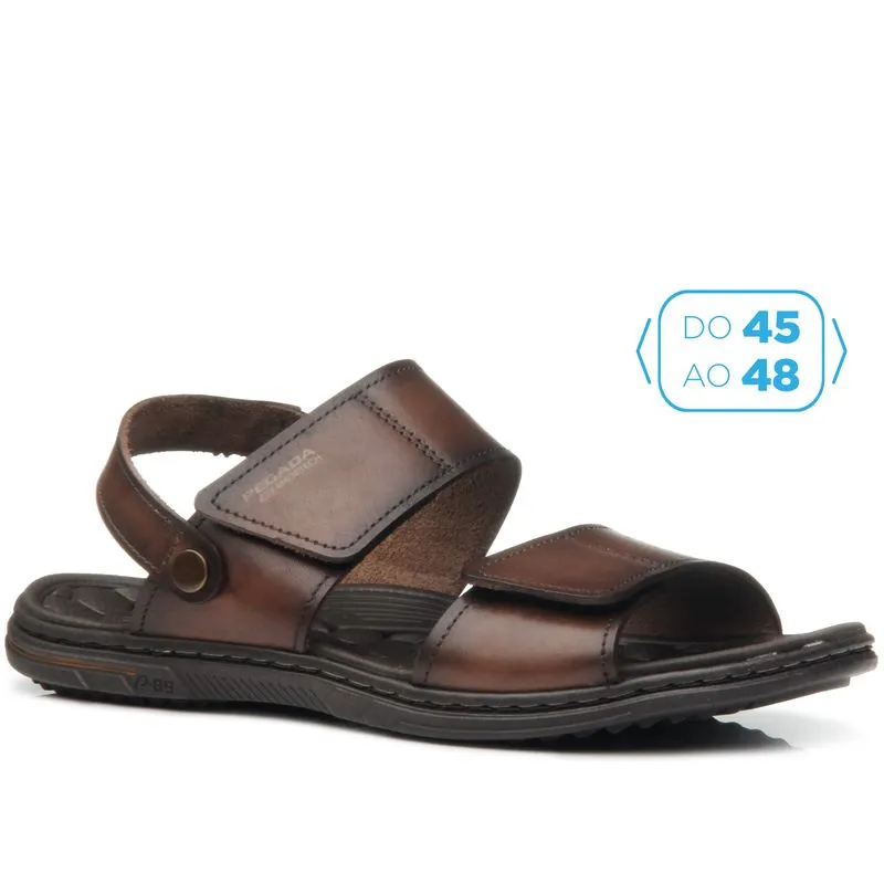 Sandália Pegada Masculina Plus Size em Couro Pinhão 533303-01 Chinelo Pegada Masculina Plus Size em Couro Pinhão 533303-01 47