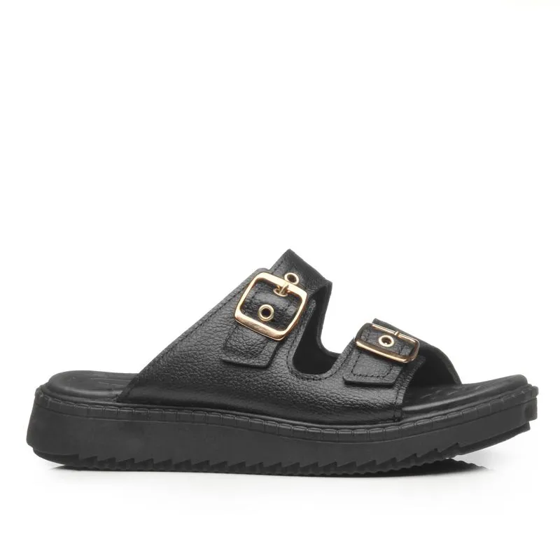 Chinelo Pegada Feminino em Couro Preto 233662-06 34