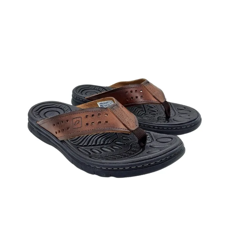 Chinelo Masc Pegada Couro Anilina Marrom Pinhão 134202-01 - pegada