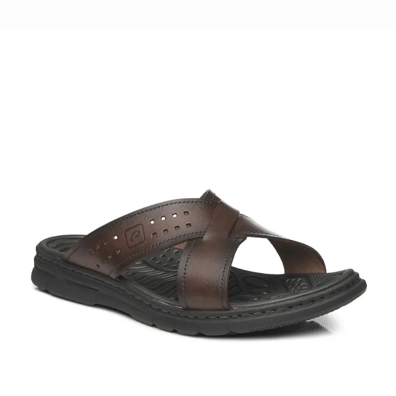 Chinelo Masc Pegada Couro Anilina Marrom Pinhão 134201-01