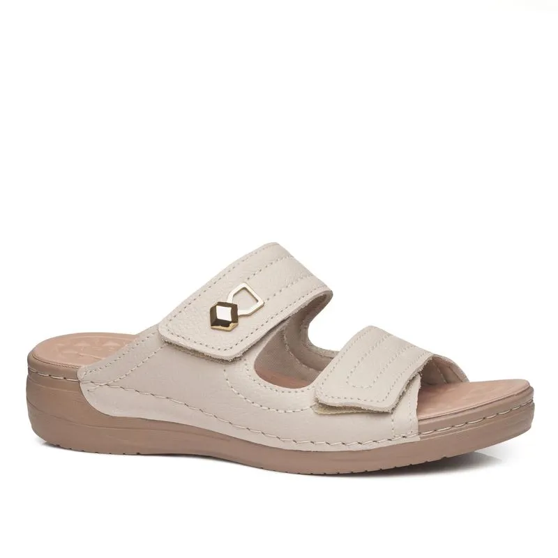 Chinelo Pegada Feminino em Couro Off White 233813-01 39