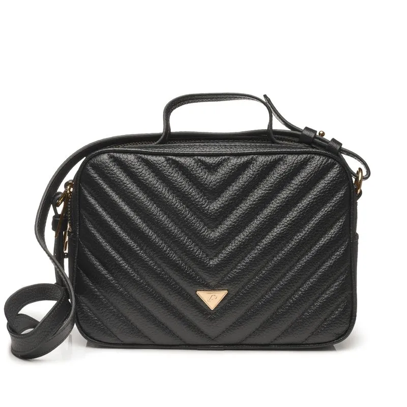 Bolsa Pegada Tiracolo em Couro Preto Média BO210004-01