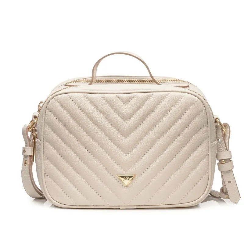 Bolsa Pegada Tiracolo em Couro Off White Média BO210004-04