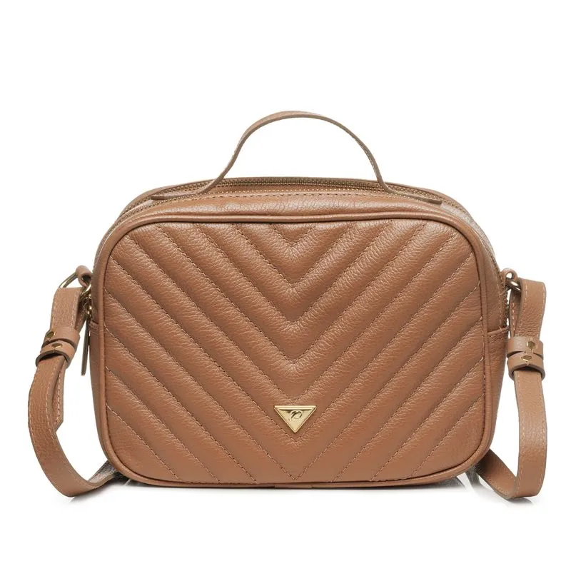 Bolsa Pegada Tiracolo em Couro Camel Média BO210004-05
