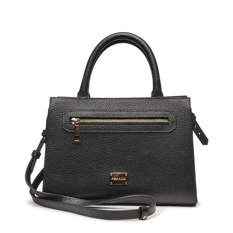 Bolsa Pegada Tote em Couro Preto Média BO210005-01
