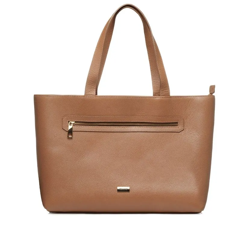 Bolsa Pegada Shopping em Couro Camel Grande BO210006-05