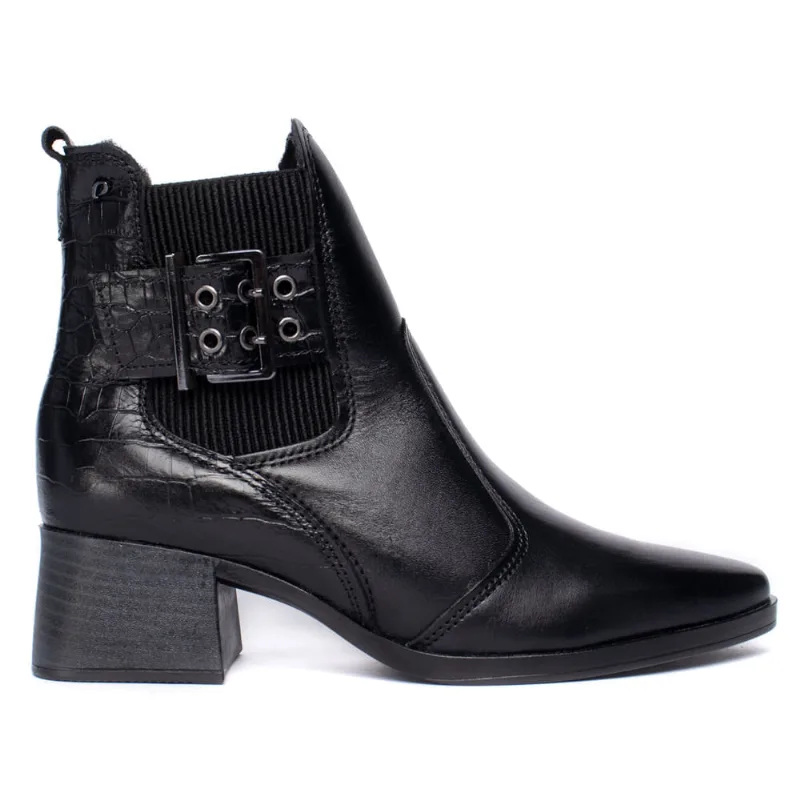 Bota Feminina Pegada Cano Curto Croco de Couro Preto - 35