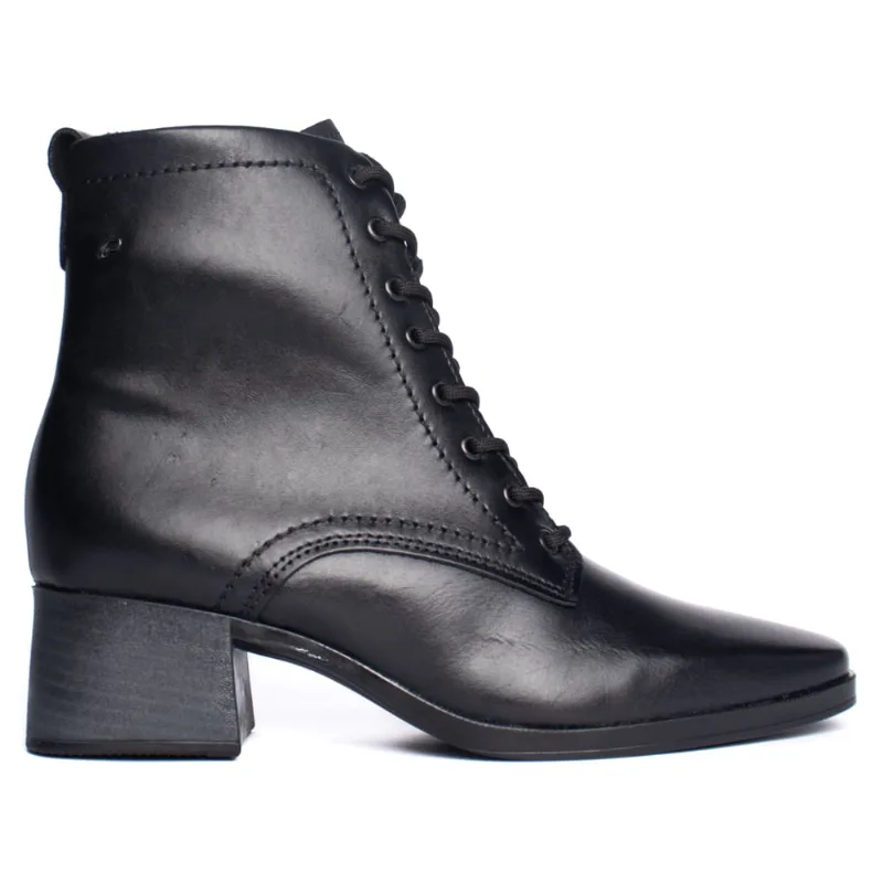 Bota Feminina Pegada Cano Curto Couro e Cadarço Preto - 34