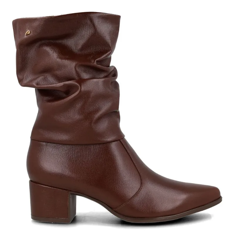 Bota Pegada Slouch Couro Feminina Marrom 40
