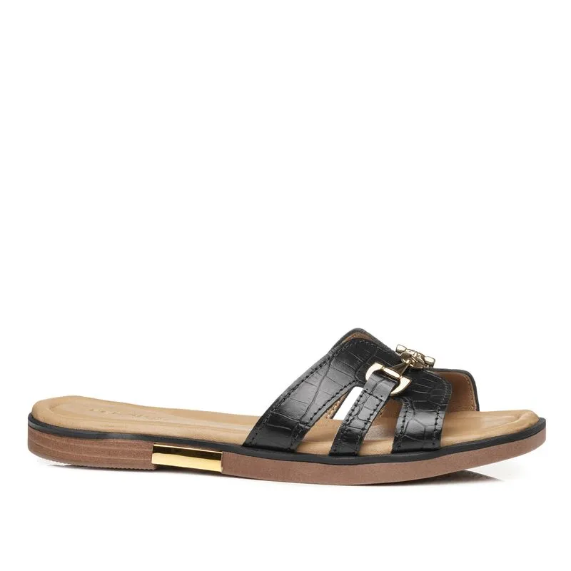 Chinelo Pegada Feminino em Couro Preto 233555-02 40