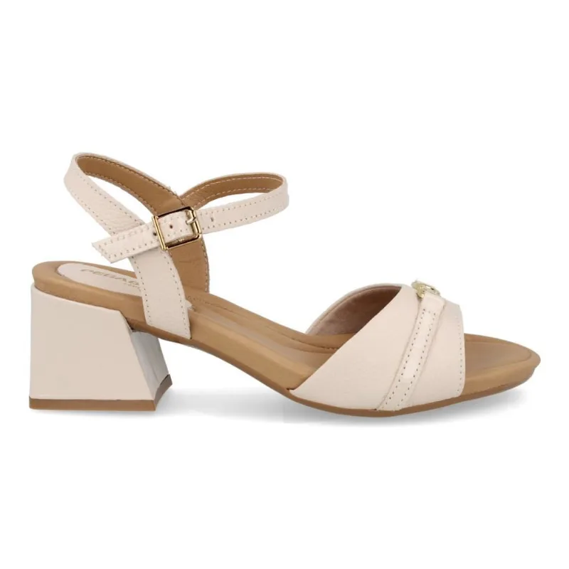 Sandália Salto Grosso Pegada Feminina Off White 39 - Pegada
