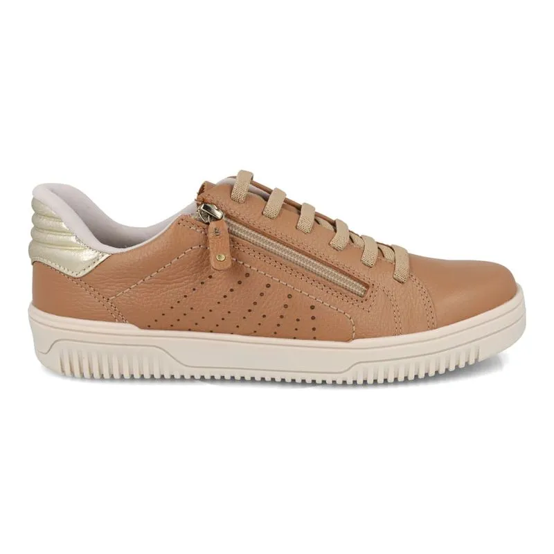 Tênis Casual Pegada Zíper Couro Caramelo Feminino 35