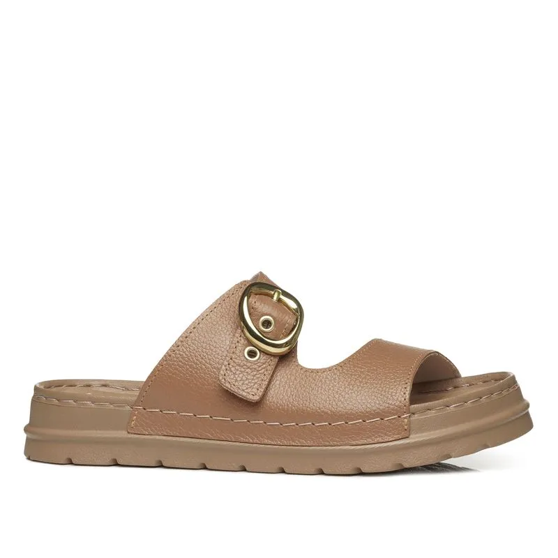 Chinelo Pegada Feminino em Couro Caramelo 234701-02 37